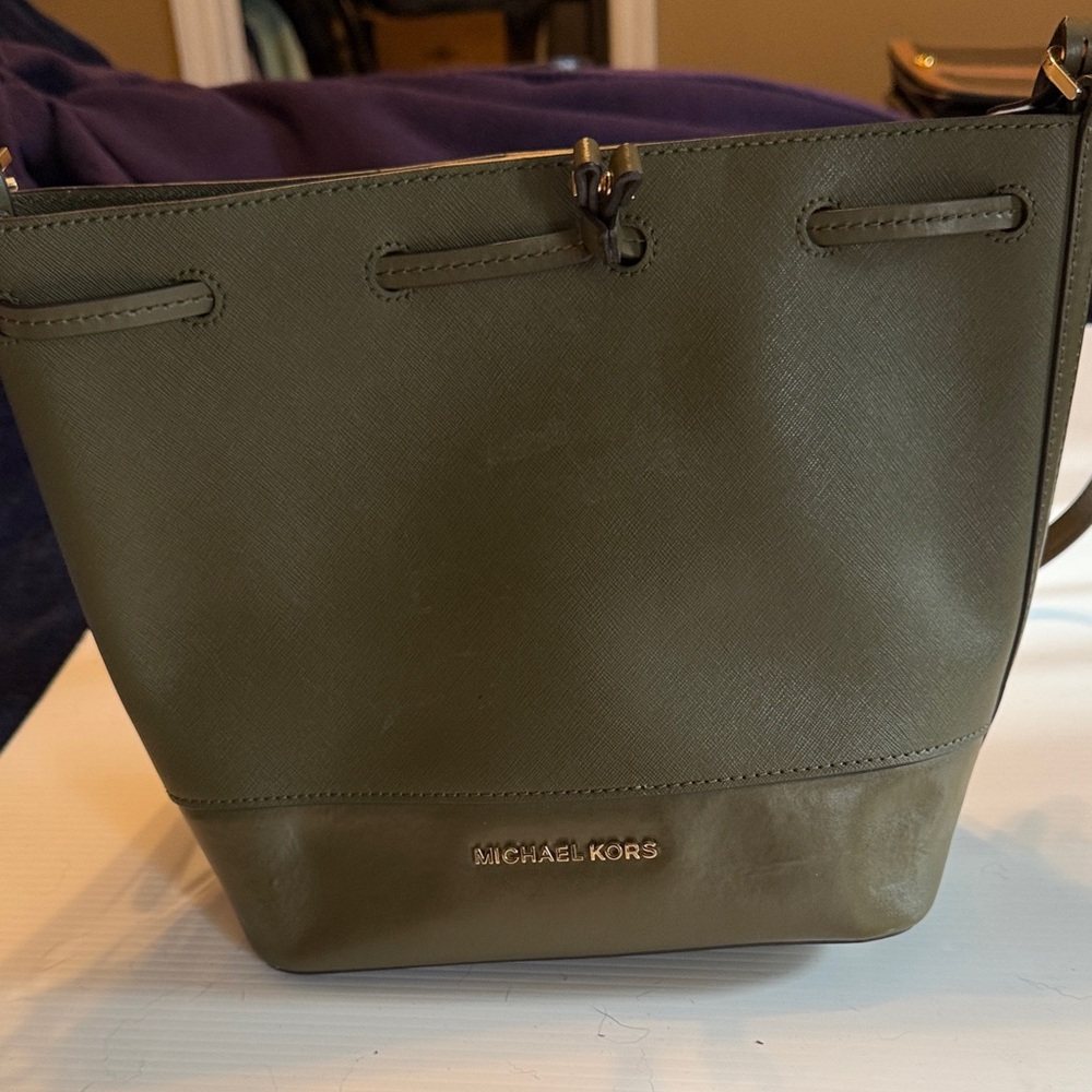 Michael Kors Trista Saffiano Leather Medium Dark Green Duffle/Bucket Bag